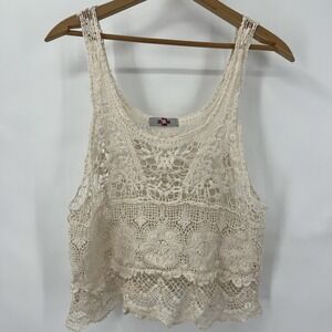 Womens S Crochet Lace Tank Top Cropped Sleeveless Boho Beach Cottagecore Fairy